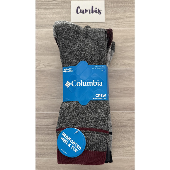 Columbia Men's 4 Pack Crew Socks Reinforced Heel & Toe Size 6-12 New - Picture 1 of 9